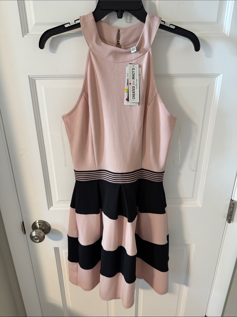 Sleeveless Pink and Black Stripe Fit & Flare Dress - Picture 3 of 13